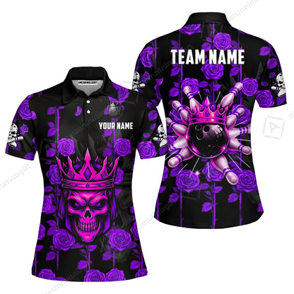 Custom Bowling Jersey Polo Shirt, Royal Skull Bowling, Custom Bowling Jersey Team Shirt For Players With Name & Team Name