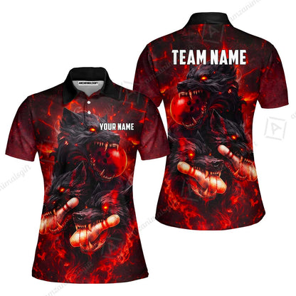 Custom Bowling Jersey Polo Shirt, Dark Fantasy Hellfire Werewolf, Custom Bowling Jersey Team Shirt For Players With Name & Team Name