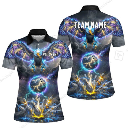 Custom Bowling Jersey Polo Shirt, Majestic Electric Lightning Eagle, Custom Bowling Jersey Team Shirt For Players With Name and Team Name