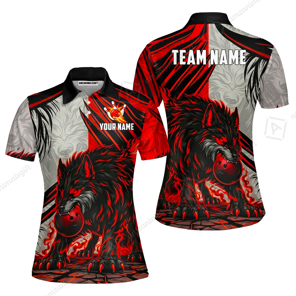Custom Bowling Jersey Polo Shirt, Lone Wolf Strike & Emerald Frost, Custom Bowling Jersey Team Shirt For Players With Name & Team Name