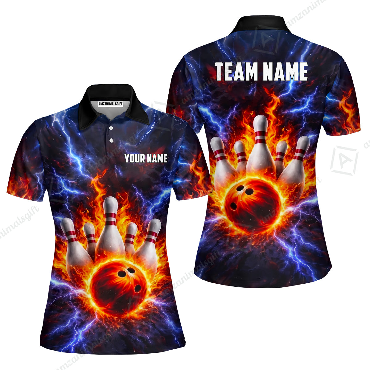 Custom Bowling Jersey Polo Shirt, Electric Lightning Storm Bowling, Custom Bowling Jersey Team Shirt For Players With Name and Team Name