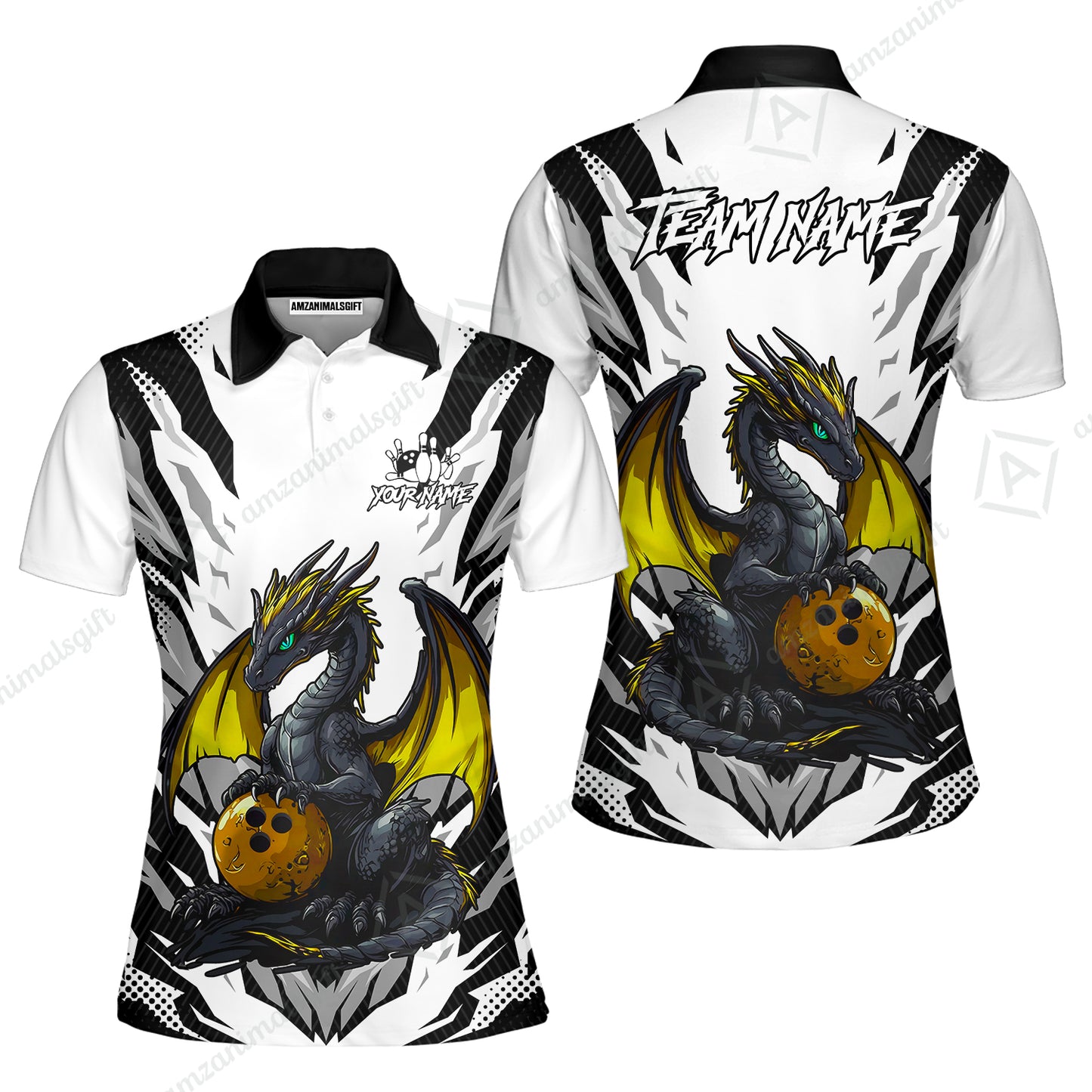 Custom Bowling Jersey Polo Shirt, Dragon Lover Custom Bowling Jersey Team Shirt For Players With Name & Team Name