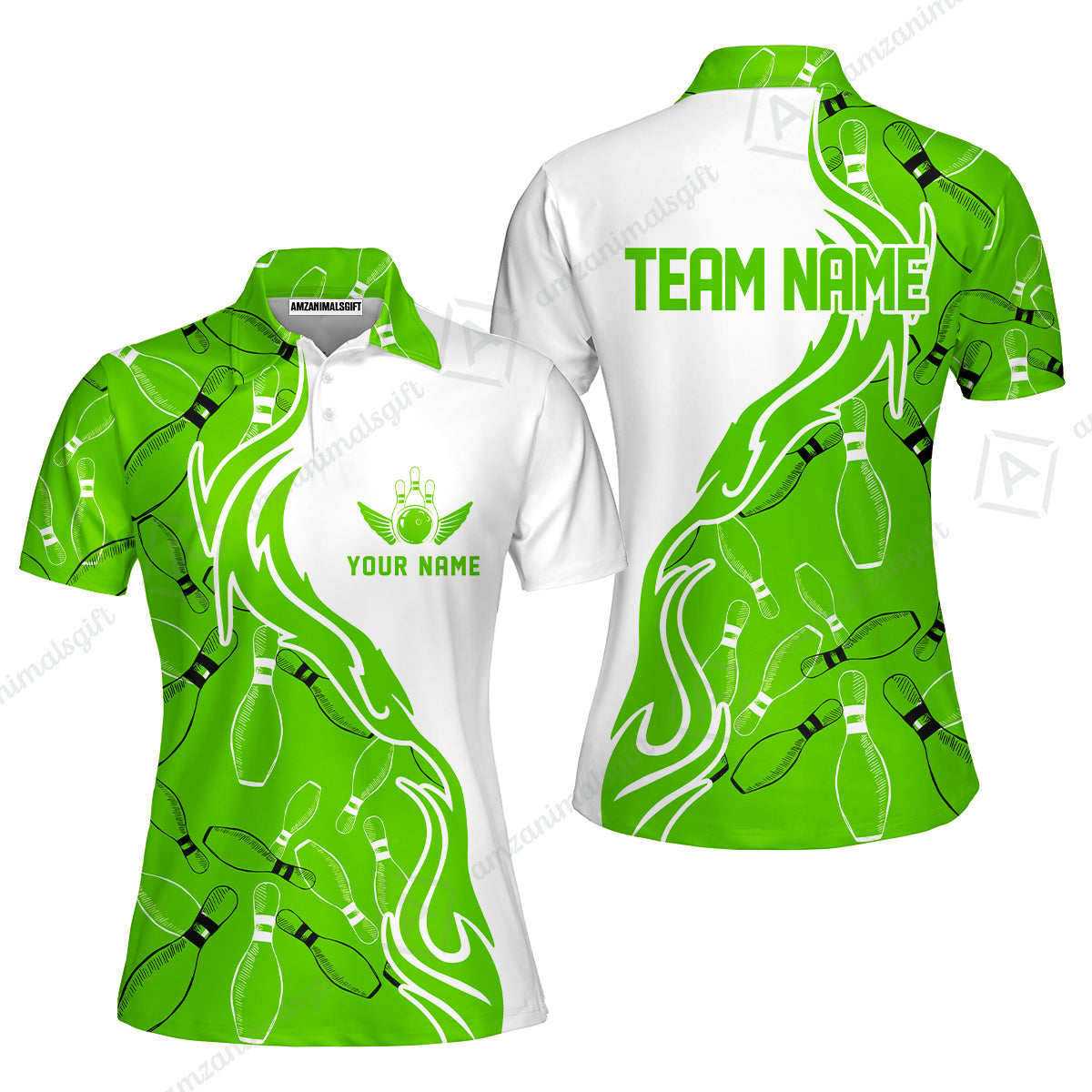 Bowling Custom Women Polo Shirt - Custom Bowling Team Jersey,  Bowling uniforms Ball & Pins Personalized Bowling Name And Team Name