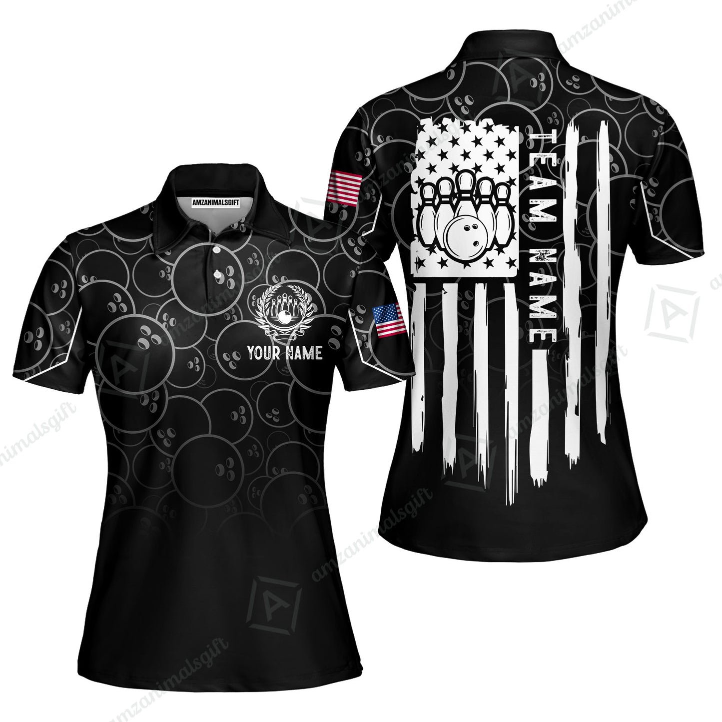 Custom Bowling Jersey Polo Shirt, Vibrant Kelly Ball Pattern Flag, Custom Bowling Jersey Team Shirt For Players With Name and Team Name