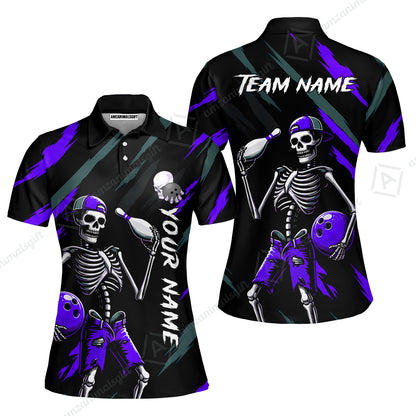 Customized Bowling Shirt, Bad Boy Skeleton Bowler, Personalized Polo Shirt For Players With Name & Team Name