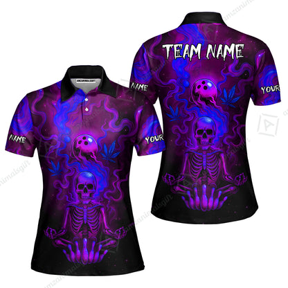 Custom Bowling Team Unisex Polo Shirt, Neon Skull CNB Bowling Custom Shirt Featuring Personalized Name and Team Name