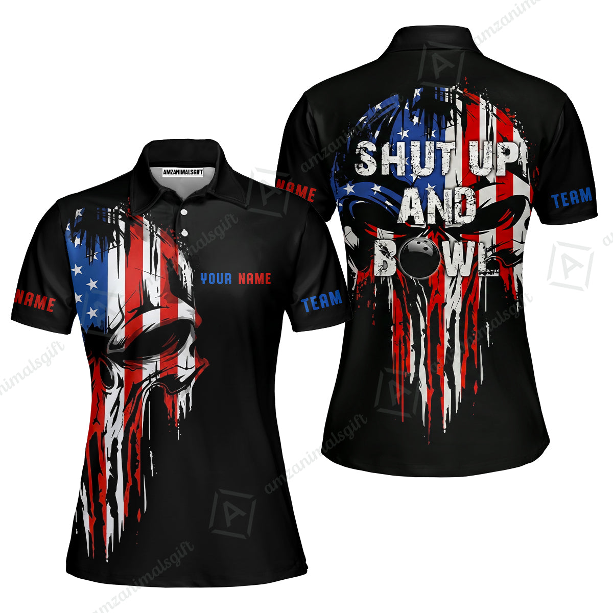 Custom Bowling Jersey Polo Shirt,  Skull Bowling, Custom Bowling Jersey Team Shirt For Players With Name and Team Name