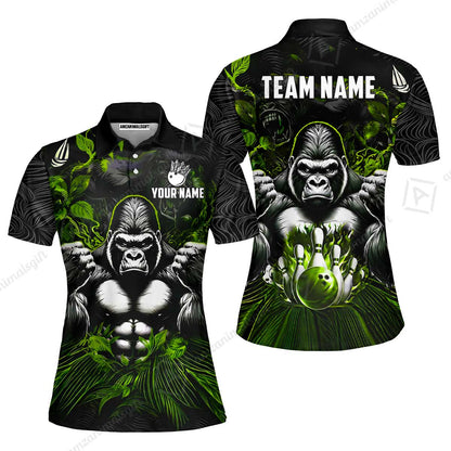 Custom Bowling Jersey Polo Shirt, Furious Gorilla Mascot, Custom Bowling Jersey Team Shirt For Players With Name & Team Name