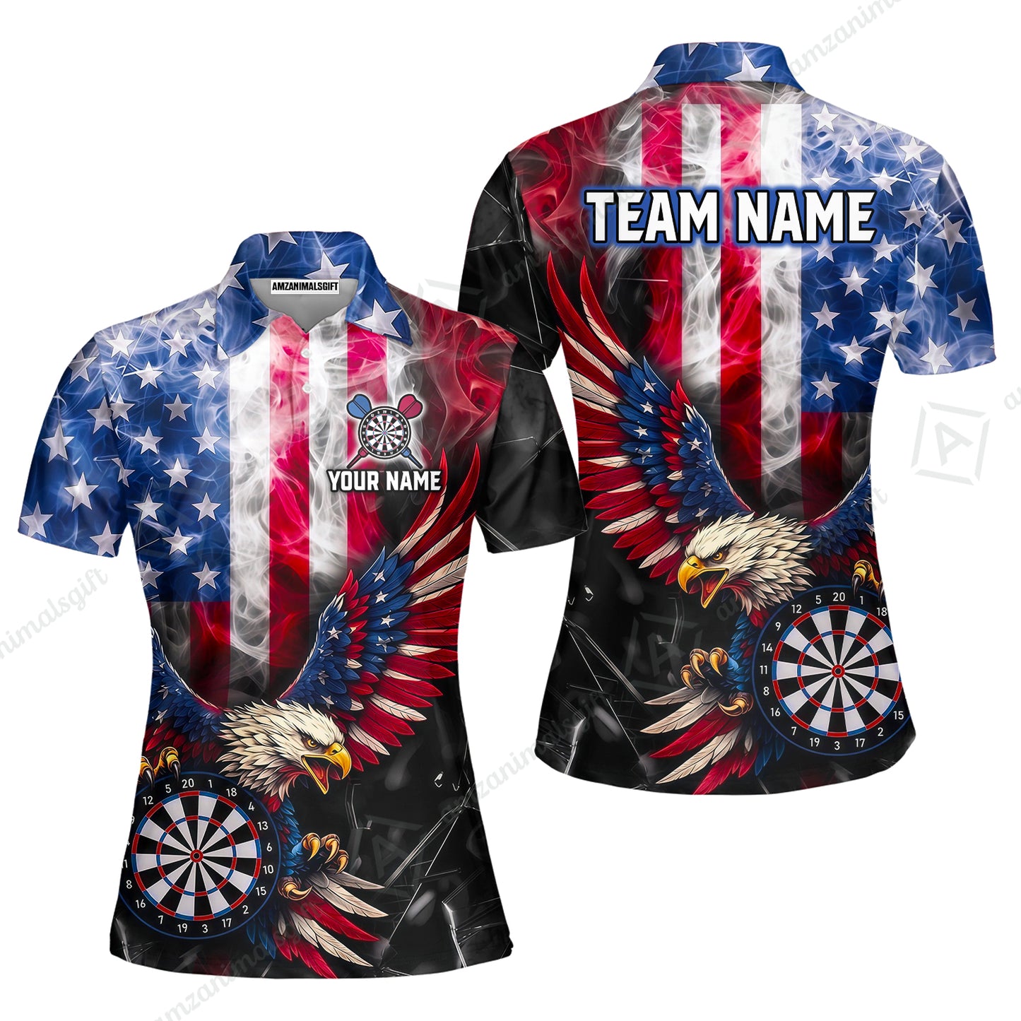 Custom Darts Jersey Polo Shirt, Patriotic Bald Eagle Darts, Custom Darts Jersey Team Shirt For Players With Name and Team Name