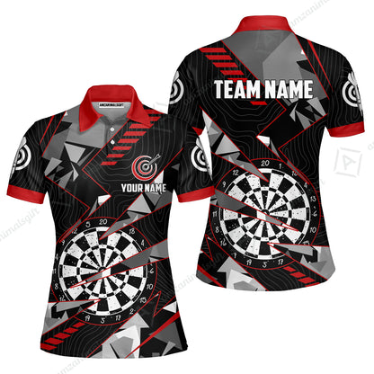Custom Darts Team Jersey Unisex Polo Shirts, Custom Black Red Grunge Darts Team Jerseys Uniform, Personalized Name And Team Name