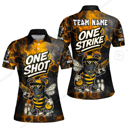 Customized Bowling Unisex Polo Shirt, One Shot HipHop Bee Bowling, Bowling Uniform - Personalized Name And Team Name