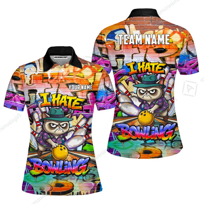 Custom Bowling Jersey Polo Shirt, Sarcastic Grumpy Cat Graffiti, Custom Bowling Jersey Team Shirt For Players With Name and Team Name