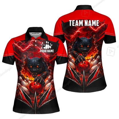 Custom Bowling Jersey Polo Shirt, Electric Panther Bowling, Personalized Name & Team Name