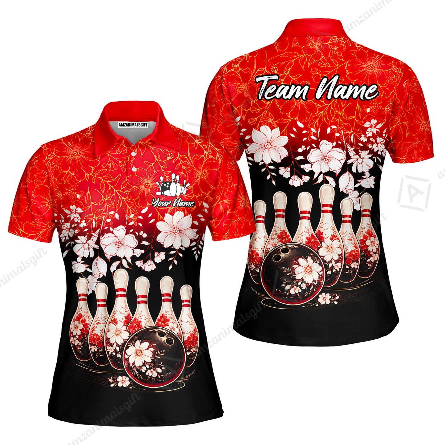 Custom Bowling Jersey Polo Shirt, Cherry Blossom Flower Bowling, Custom Bowling Jersey Team Shirt For Players With Name & Team Name