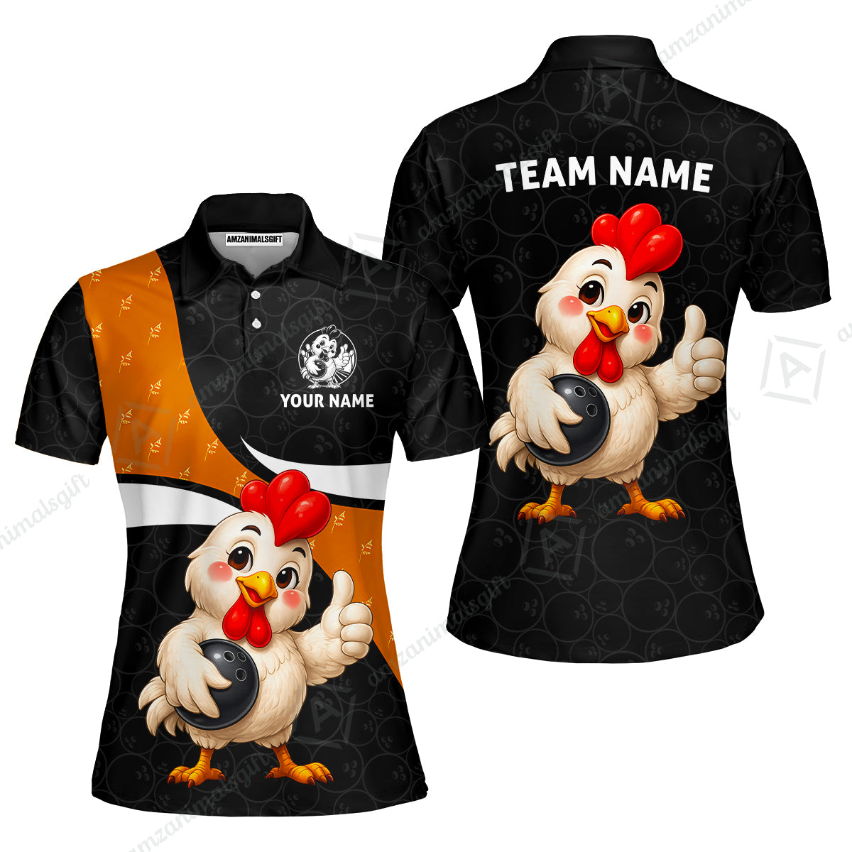 Custom Bowling Jersey Polo Shirt, Happy Chick, Custom Bowling Jersey Team Shirt For Players With Name and Team Name