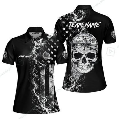 Custom Bowling Jersey Polo Shirt, Gothic Skeleton Skull Strike, Custom Bowling Jersey Team Shirt For Players With Name and Team Name