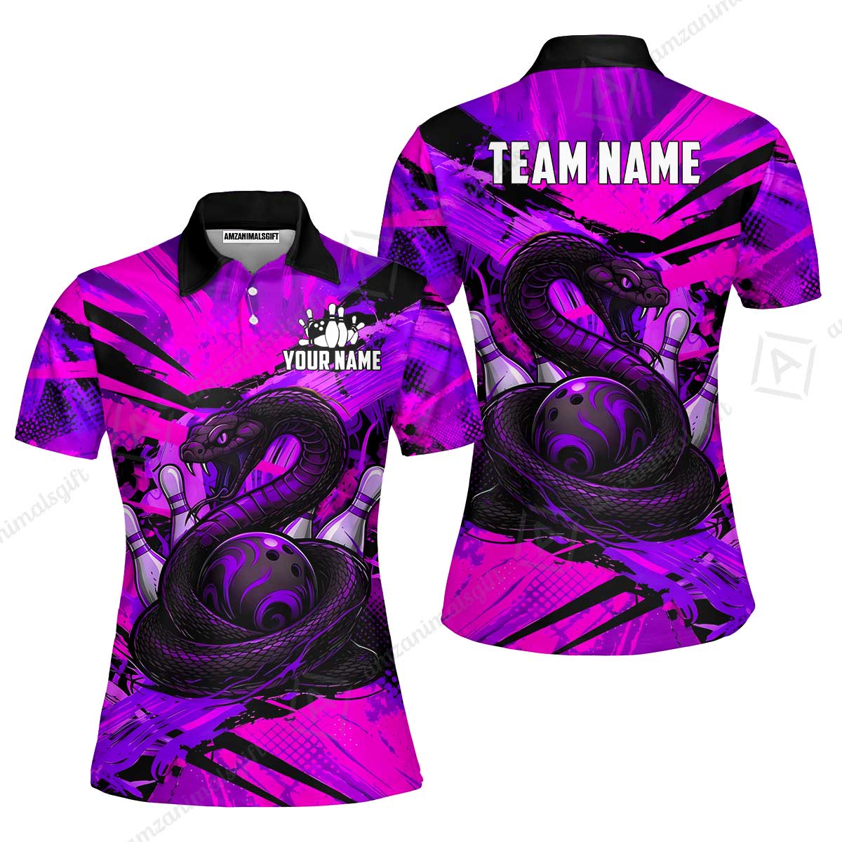 Custom Bowling Jersey Polo Shirt, Viper Venom Strike & Cyberpunk Splash, Custom Bowling Jersey Team Shirt For Players With Name & Team Name