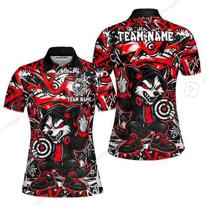 Customized Darts Team Uniform Shirt, Cool Cartoon Wolf With Dartboard, Personalized Name And Team Name