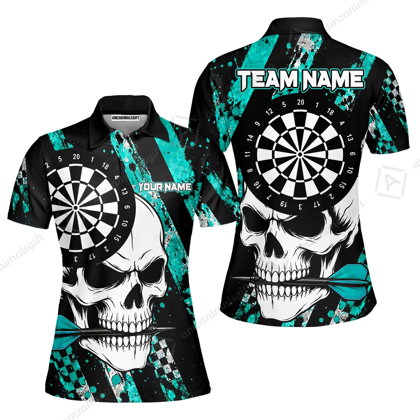 Custom Darts Jersey Polo Shirt, Skull Bites Dart, Custom Dart Jersey Team Shirt For Players With Name & Team Name