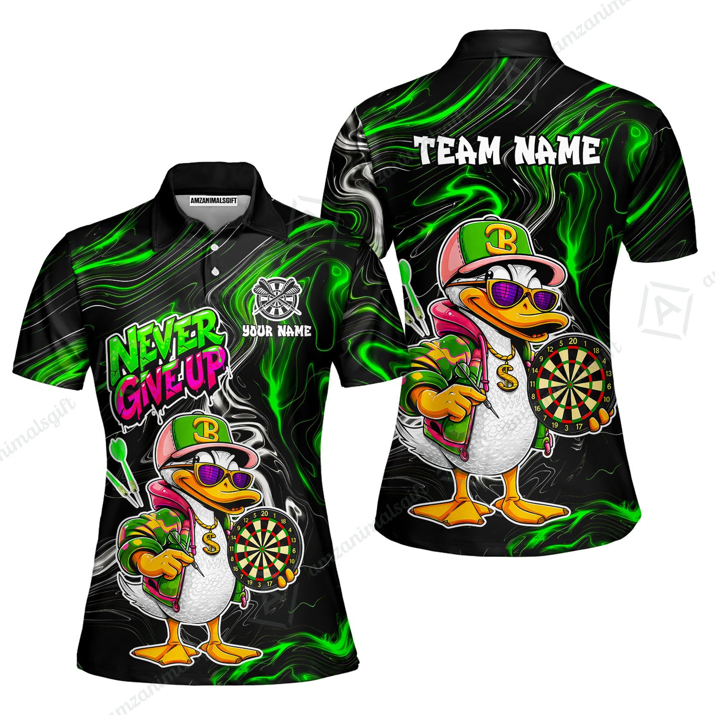 Customized Darts Team Jersey, Duck Never Give Up, Personalized Darts Name And Team Name