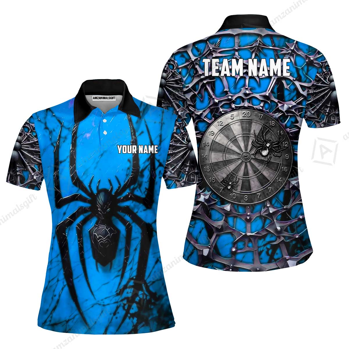 Custom Darts Jersey Polo Shirt, Gothic Widow Spiderweb, Custom Dart Jersey Team Shirt For Players With Name & Team Name