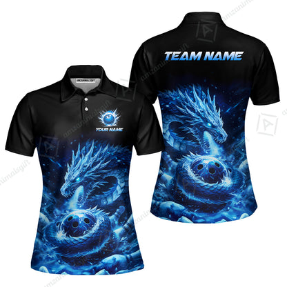 Custom Bowling Jersey Polo Shirt, Mythical Ice Dragon Strike, Custom Bowling Jersey Team Shirt For Players With Name and Team Name