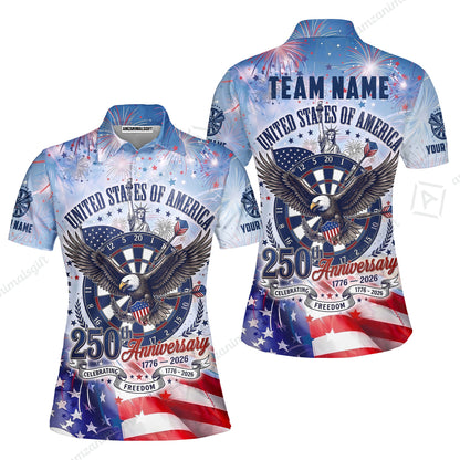 Custom Bowling Jersey Polo Shirt, 250 Years Anniversary USA, Personalize Name and Team Name