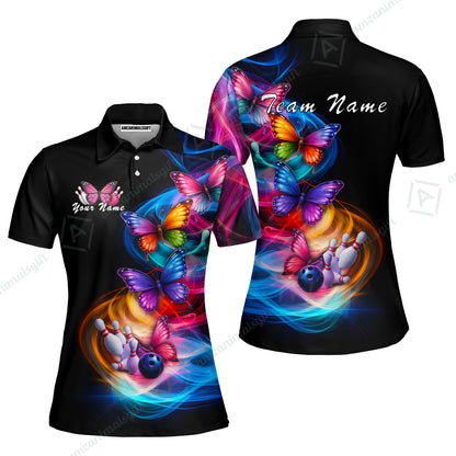 Custom Bowling Jersey Polo Shirt, Artistic Monarch Butterfly Bowling Custom Bowling Jersey Team Shirt For Players With Name & Team Name