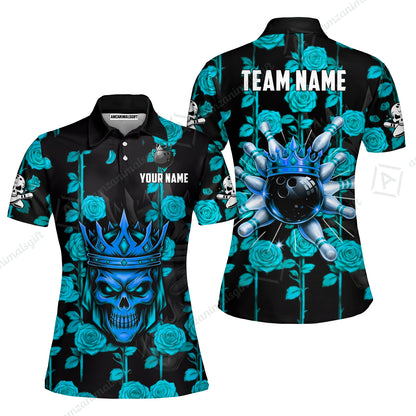 Custom Bowling Jersey Polo Shirt, Royal Skull Bowling, Custom Bowling Jersey Team Shirt For Players With Name & Team Name