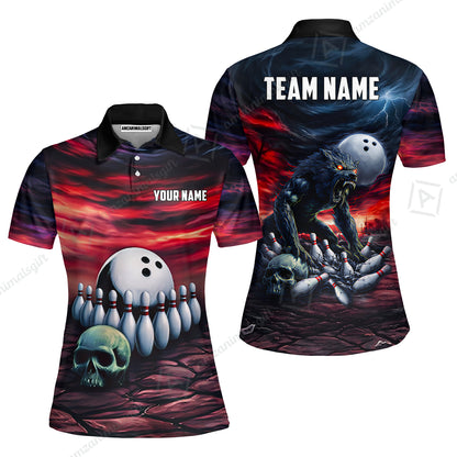Custom Full Moon Werewolf Bowling Jersey Polo Shirt, Custom Full Moon Werewolf Bowling Jersey Team Shirt For Players With Name & Team Name