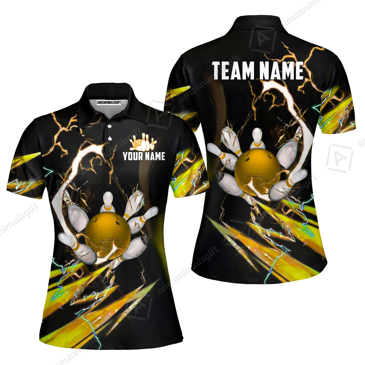 Custom Bowling Jersey Polo Shirt, Electric Strike & Neon Plasma, Custom Bowling Jersey Team Shirt For Players With Name & Team Name