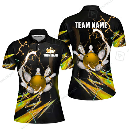 Custom Bowling Jersey Polo Shirt, Electric Strike & Neon Plasma, Custom Bowling Jersey Team Shirt For Players With Name & Team Name