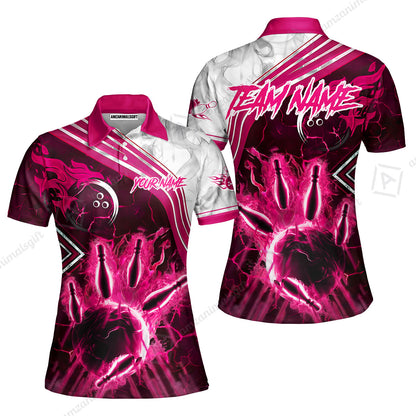 Customized Bowling Unisex Polo Shirt, Fire & Smoke Bowling Pins, Bowling Uniform - Personalized Name And Team Name