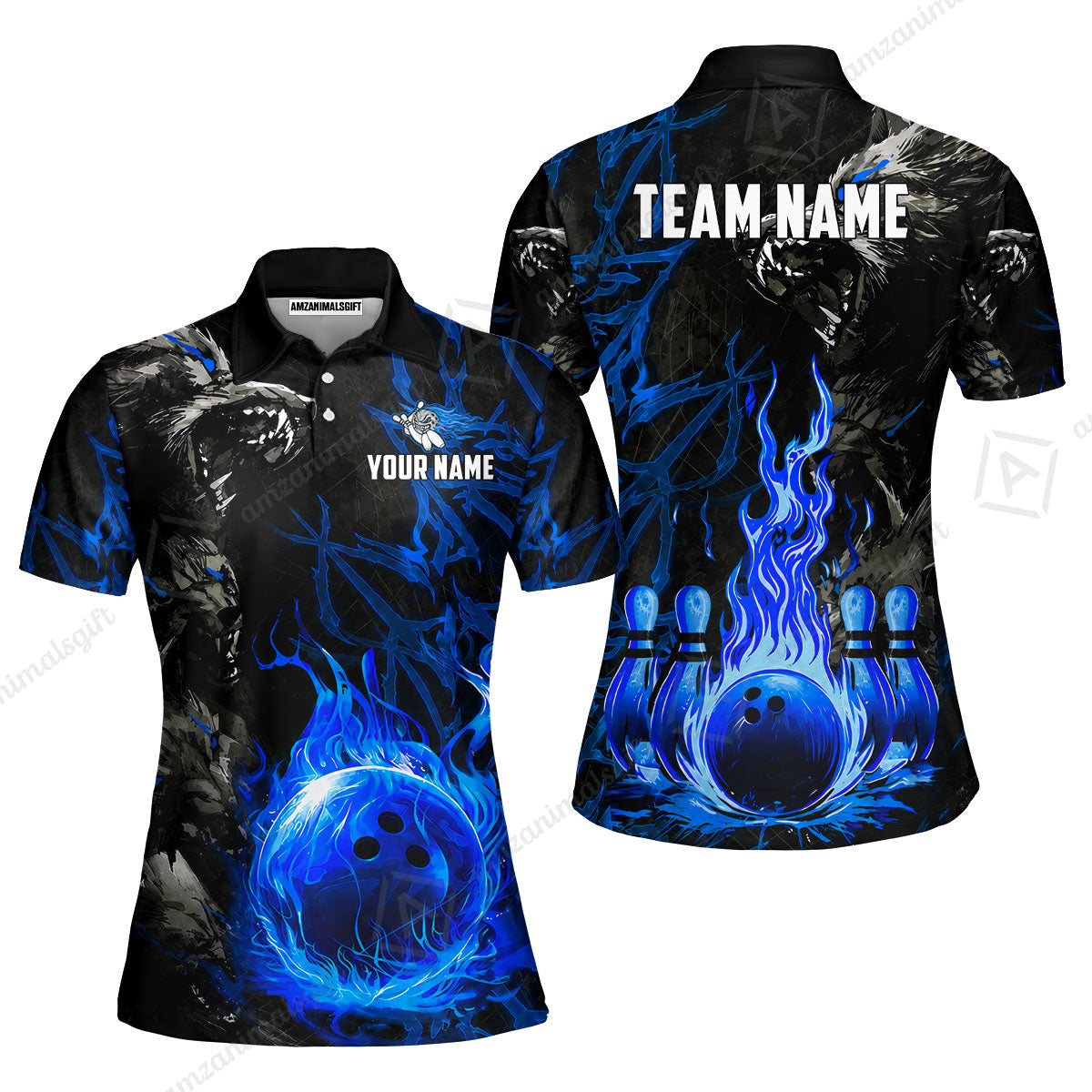Custom Bowling Jersey Polo Shirt, Hellfire Werewolf & Crimson Strike, Custom Bowling Jersey Team Shirt For Players With Name & Team Name