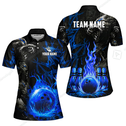 Custom Bowling Jersey Polo Shirt, Hellfire Werewolf & Crimson Strike, Custom Bowling Jersey Team Shirt For Players With Name & Team Name