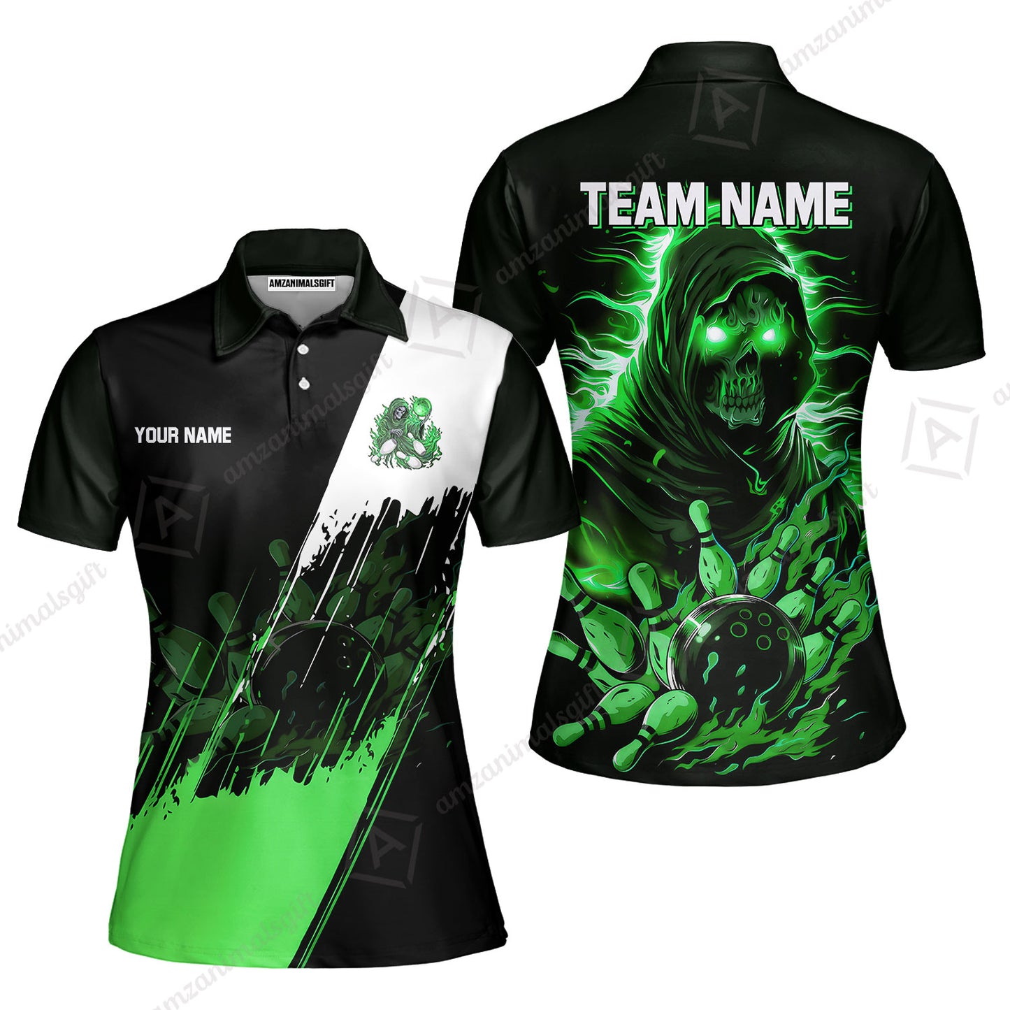 Custom Bowling Jersey Polo Shirt, Glow Reaper Bowling Custom Bowling Jersey Team Shirt For Players With Name & Team Name