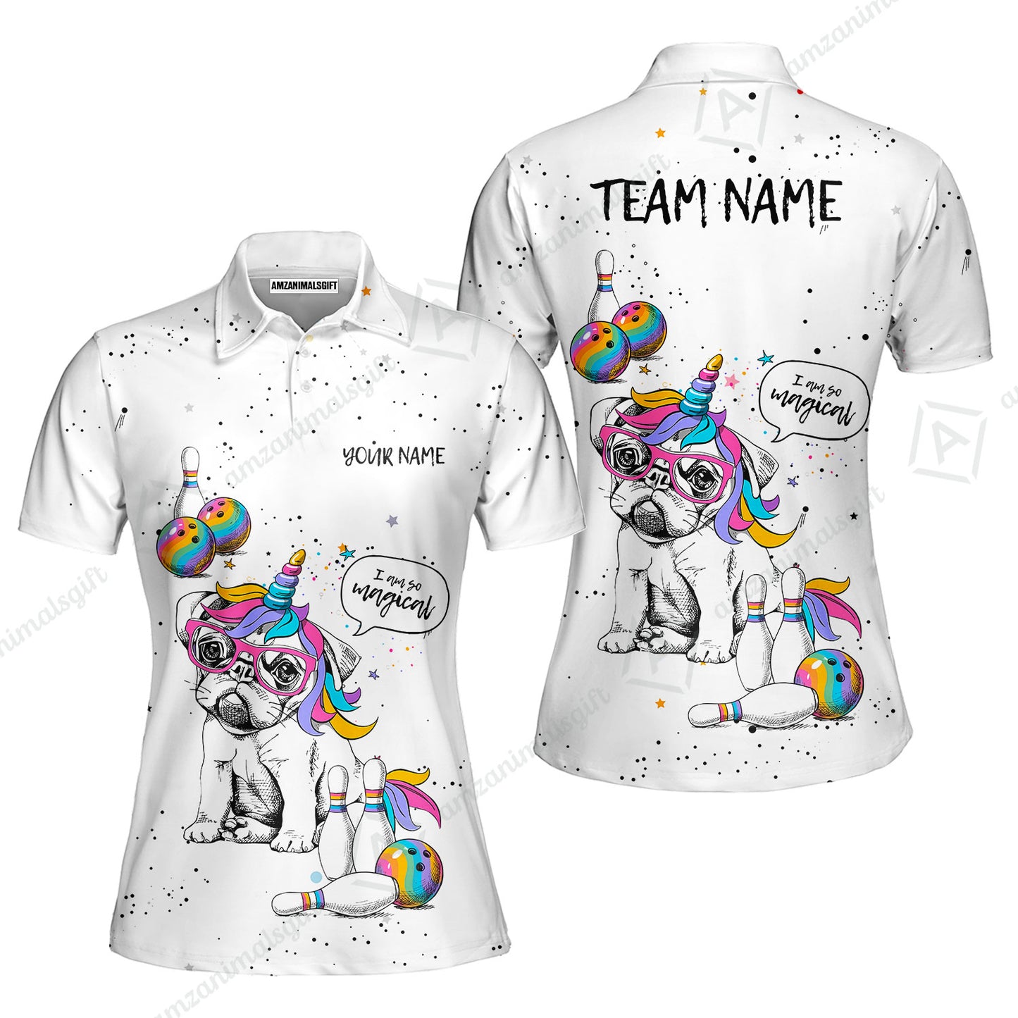 Custom Bowling Jersey Polo Shirt, Pug Bowling I Am So Magical, Custom Bowling Jersey Team Shirt For Players With Name and Team Name