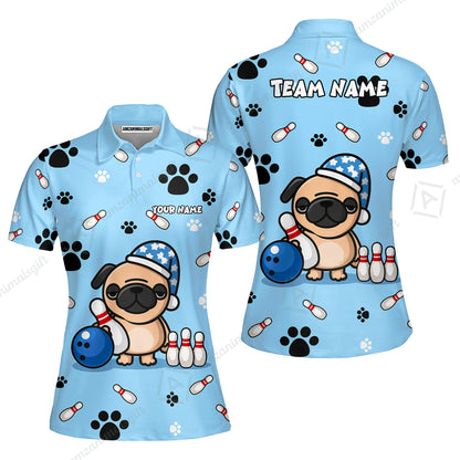 Custom Bowling Polo Shirt, Pug Lover Bowling Custom Bowling Polo Team Shirt With Name & Team Name