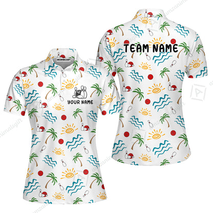 Custom Bowling Jersey Polo Shirt, Tropical Hand-Drawn Summer Doodle, Custom Bowling Jersey Team Shirt For Players With Name and Team Name