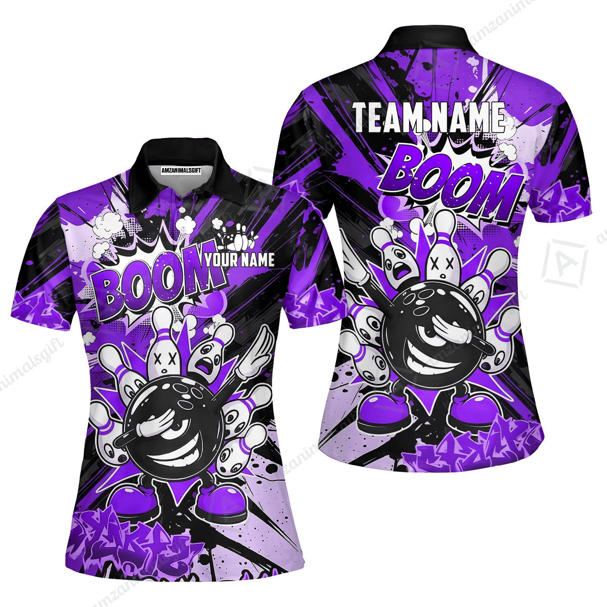 Custom Bowling Jersey Polo Shirt, Dabbing Cartoon Monster, Custom Bowling Jersey Team Shirt For Players With Name & Team Name