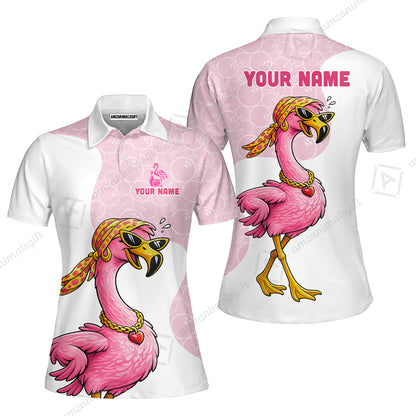 Custom Bowling Women Polo Shirt, Swag Flamingo Bowling Custom Bowling Polo Team Shirt For Players With Name & Team Name