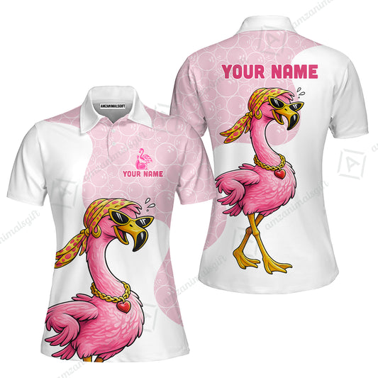 Custom Bowling Women Polo Shirt, Swag Flamingo Bowling Custom Bowling Polo Team Shirt For Players With Name & Team Name