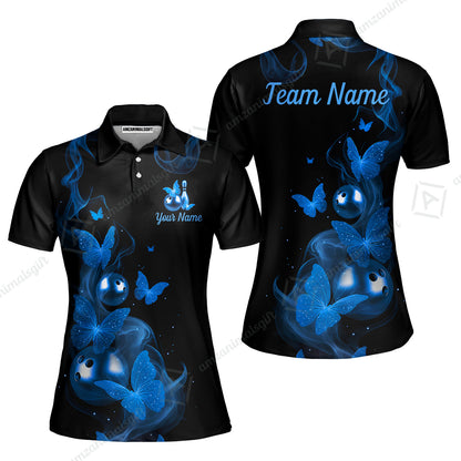 Custom Bowling Jersey Polo Shirt, Butterfly Bowling Smoke, Custom Bowling Jersey Team Shirt For Players With Name & Team Name