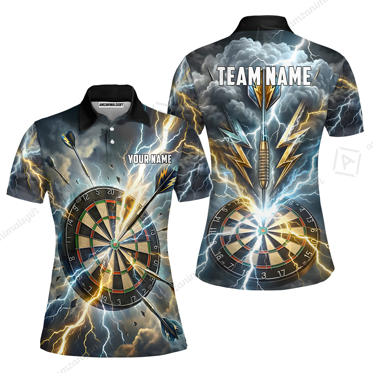Custom Darts Team Jersey, Personalized Lightning Darts Polo Shirt For Players With Name & Team Name