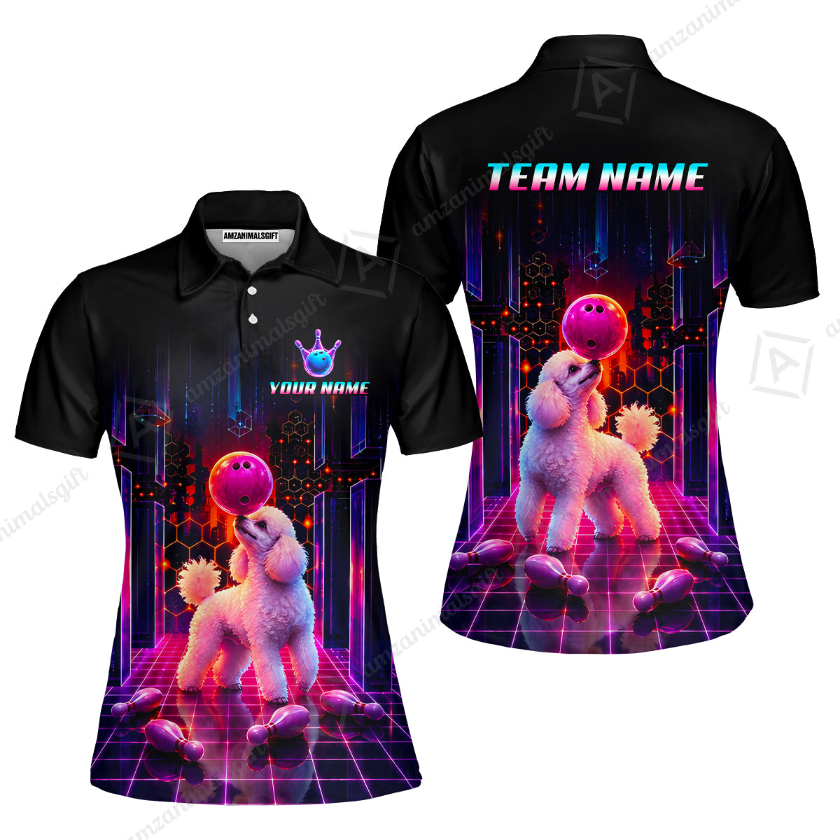 Custom Bowling Jersey Polo Shirt, Cyber Bowling Dog, Custom Bowling Jersey Team Shirt For Players With Name & Team Name