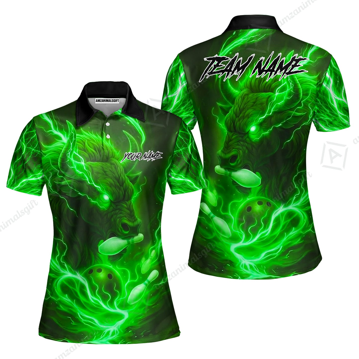 Custom Bowling Jersey Polo Shirt, Charging Bull Bowling Custom Bowling Jersey Team Shirt For Players With Name & Team Name