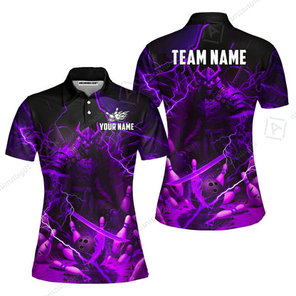 Custom Bowling Jersey Polo Shirt, Fiery Samurai Strike, Custom Bowling Jersey Team Shirt For Players With Name & Team Name