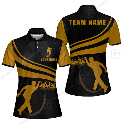 Bowling Custom Name Women Polo Shirt - Black and Gold Men Bowlers Personalized Women Polo Shirt