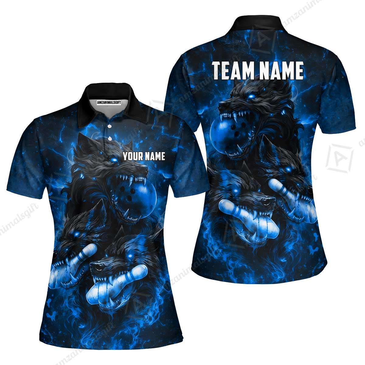 Custom Bowling Jersey Polo Shirt, Dark Fantasy Hellfire Werewolf, Custom Bowling Jersey Team Shirt For Players With Name & Team Name