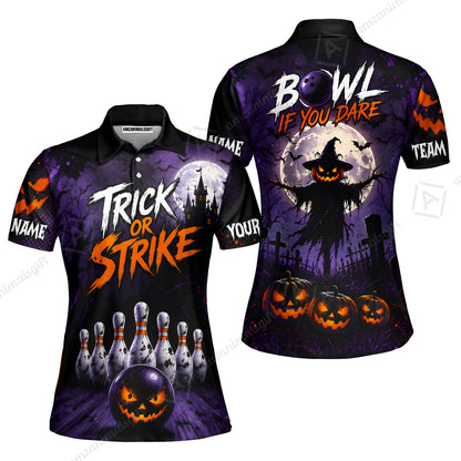 Customized Bowling Shirt, Bowl If You Dare Trick Or Strike, Personalized Polo Shirt For Players With Name & Team Name